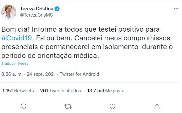 Tereza Cristina - Reprodução Twitter
